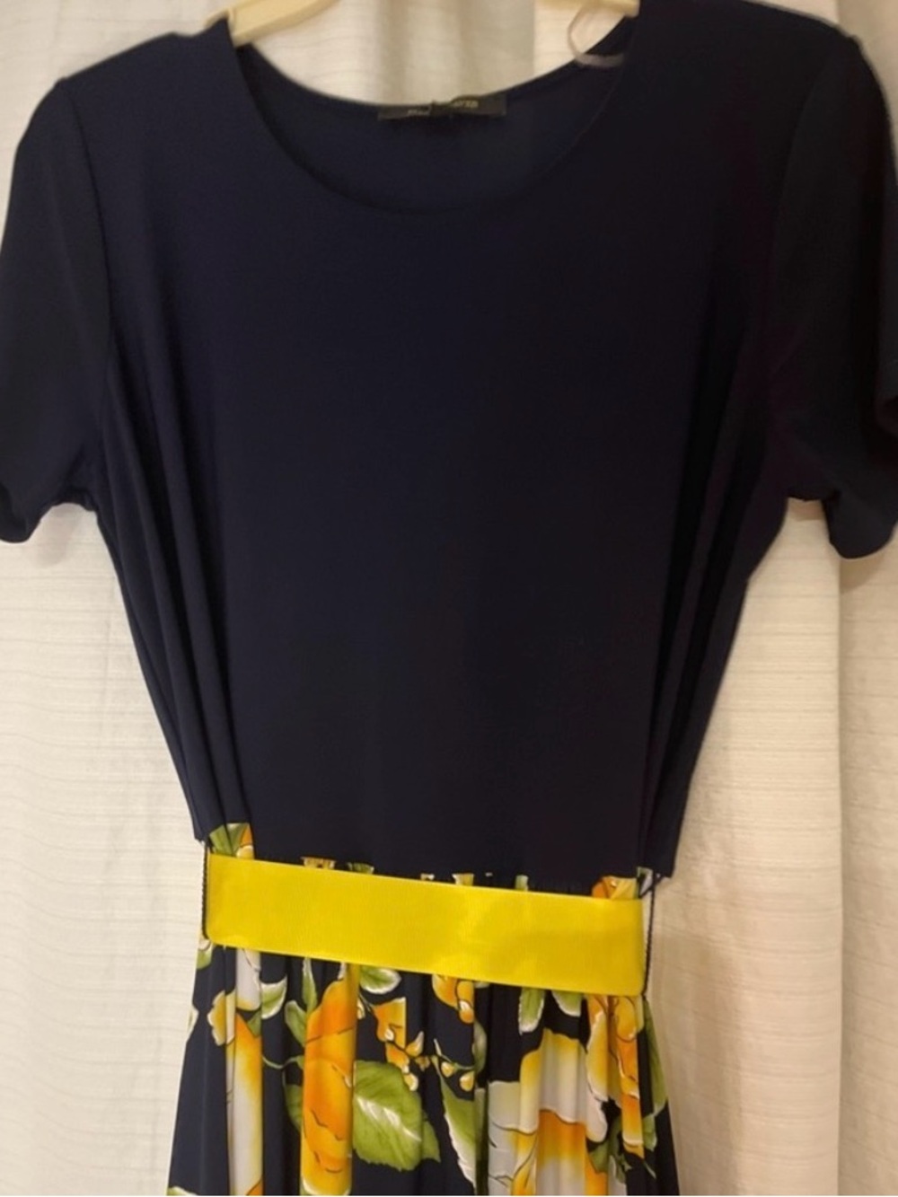 Navy Blue and Yellow Long Floral Dress - Picture 2 of 5